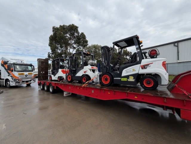 Bobcat forklifts loaded on a Lift Equipt truck for delivery to a Melbourne hire customer